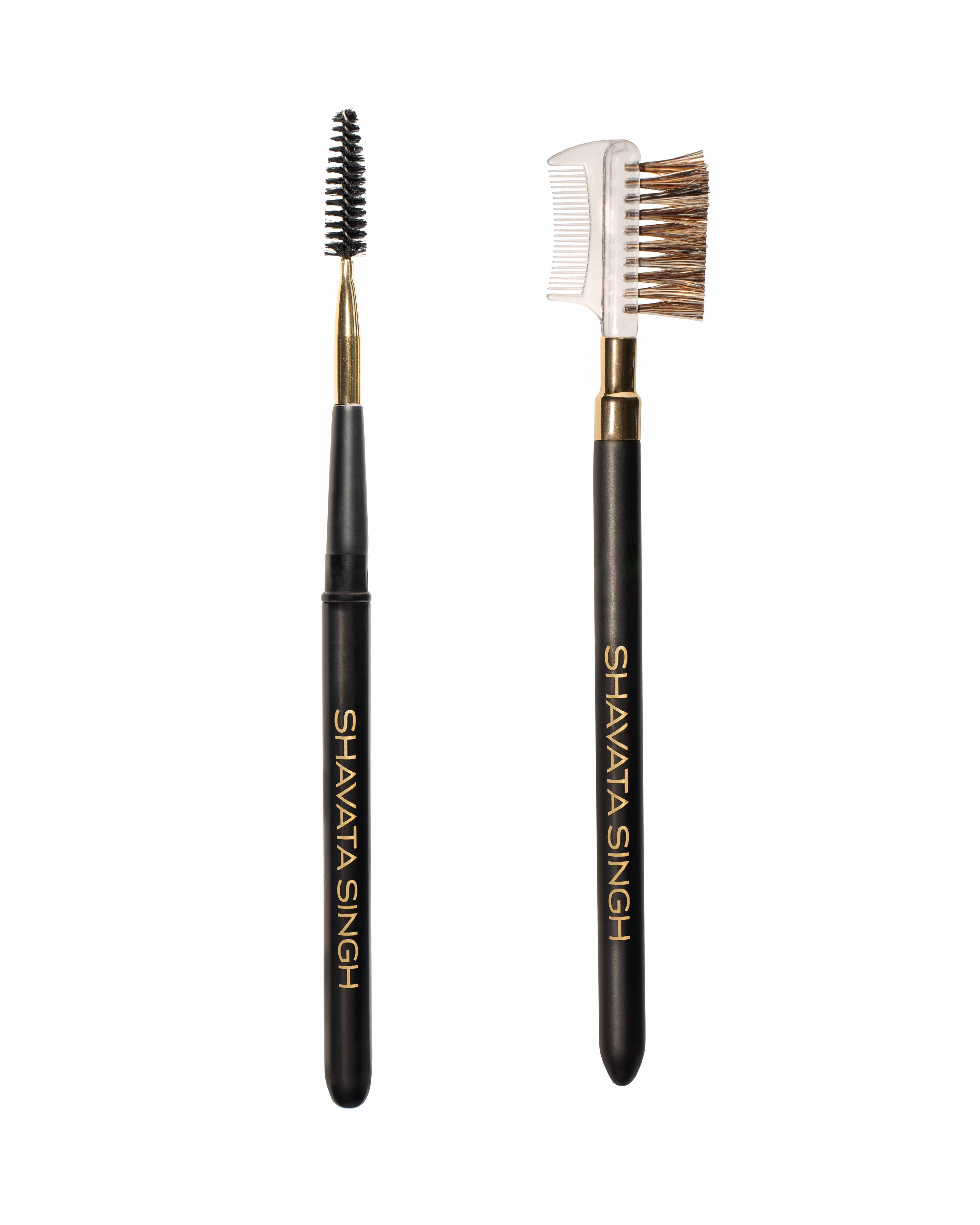 Two Shavata Singh eyebrow brushes on a white background